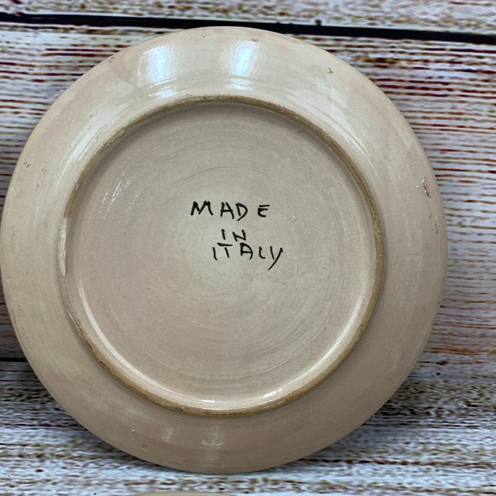 Set‎ of 4 Italian Decorative Plates Yellow Tan Geometric Design Made in Italy